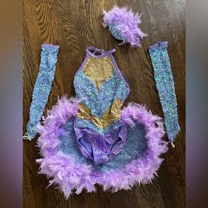 Dance recital costume sequin feather MC medium child